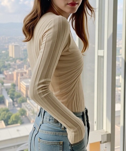 cammie(キャミー)の「ディープVネックデザインニット(ニット/セーター・レディース・ベージュ/ブラック・F)」の12枚目の写真