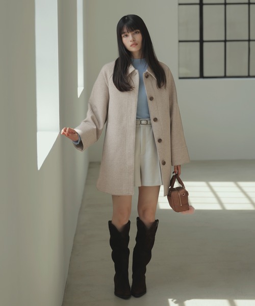 VIS(ビス)の「【アウター総選挙2位】フレアーチェスターコート(チェスターコート・レディース・ベージュ/ブラック・FREE)」の12枚目の写真