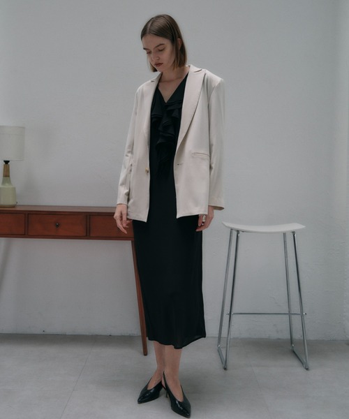 MAISON ELLIE(メゾンエリー)の「double ribbon open jacket(テーラードジャケット・レディース・グレー/ブラック/アイボリー・FREE)」の5枚目の写真