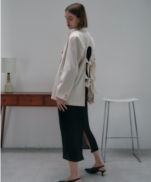 MAISON ELLIE(メゾンエリー)の「double ribbon open jacket(テーラードジャケット・レディース・グレー/ブラック/アイボリー・FREE)」の6枚目の写真