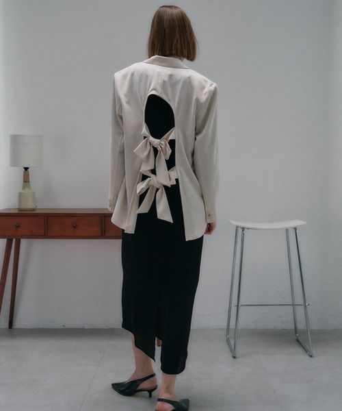 MAISON ELLIE(メゾンエリー)の「double ribbon open jacket(テーラードジャケット・レディース・グレー/ブラック/アイボリー・FREE)」の7枚目の写真
