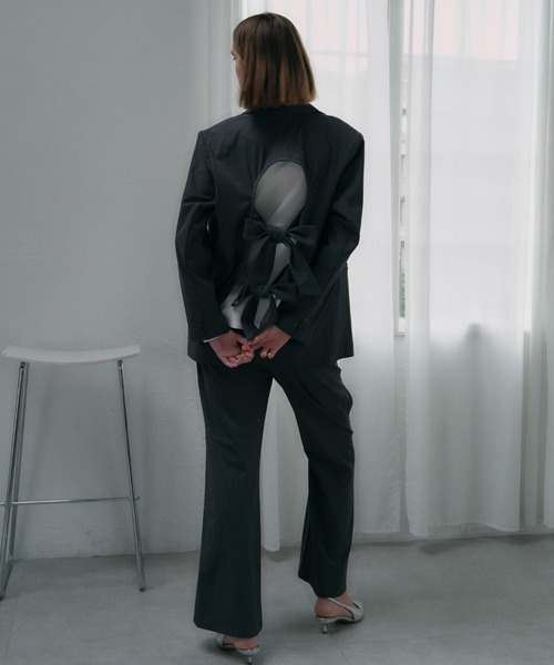 MAISON ELLIE(メゾンエリー)の「double ribbon open jacket(テーラードジャケット・レディース・グレー/ブラック/アイボリー・FREE)」の10枚目の写真