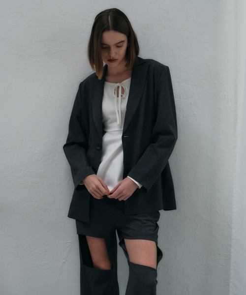 MAISON ELLIE(メゾンエリー)の「double ribbon open jacket(テーラードジャケット・レディース・グレー/ブラック/アイボリー・FREE)」の8枚目の写真