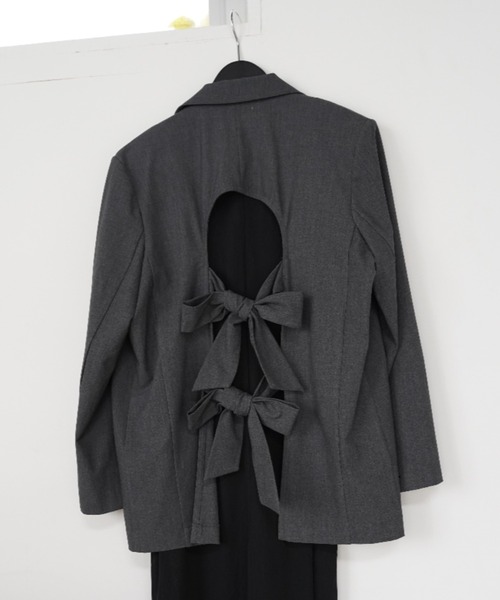 MAISON ELLIE(メゾンエリー)の「double ribbon open jacket(テーラードジャケット・レディース・グレー/ブラック/アイボリー・FREE)」の12枚目の写真