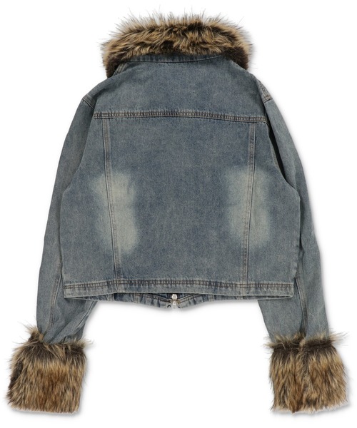 SPINNS（スピンズ）の「ファーで差がつく！平成ギャル復刻デニムジャケット（デニムジャケット・レディース・ブラック/ブルー・ONESIZE）」の3枚目の写真