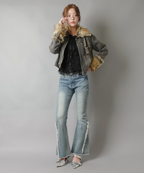 SPINNS（スピンズ）の「ファーで差がつく！平成ギャル復刻デニムジャケット（デニムジャケット・レディース・ブラック/ブルー・ONESIZE）」の17枚目の写真