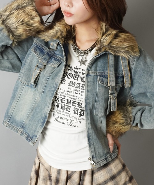 SPINNS（スピンズ）の「ファーで差がつく！平成ギャル復刻デニムジャケット（デニムジャケット・レディース・ブラック/ブルー・ONESIZE）」の12枚目の写真