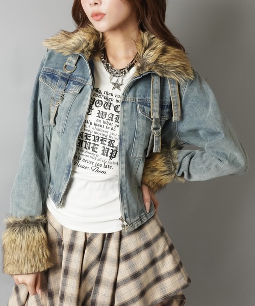 SPINNS（スピンズ）の「ファーで差がつく！平成ギャル復刻デニムジャケット（デニムジャケット・レディース・ブラック/ブルー・ONESIZE）」の13枚目の写真