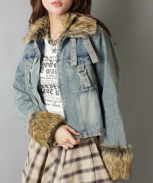 SPINNS（スピンズ）の「ファーで差がつく！平成ギャル復刻デニムジャケット（デニムジャケット・レディース・ブラック/ブルー・ONESIZE）」の14枚目の写真