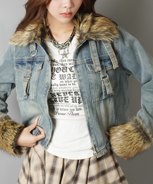 SPINNS（スピンズ）の「ファーで差がつく！平成ギャル復刻デニムジャケット（デニムジャケット・レディース・ブラック/ブルー・ONESIZE）」の11枚目の写真