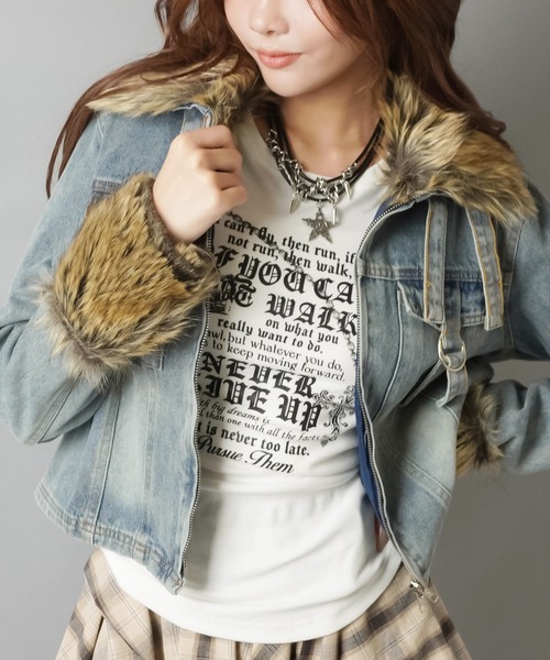 SPINNS（スピンズ）の「ファーで差がつく！平成ギャル復刻デニムジャケット（デニムジャケット・レディース・ブラック/ブルー・ONESIZE）」の10枚目の写真