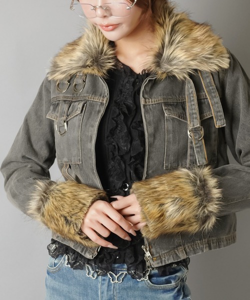 SPINNS（スピンズ）の「ファーで差がつく！平成ギャル復刻デニムジャケット（デニムジャケット・レディース・ブラック/ブルー・ONESIZE）」の9枚目の写真