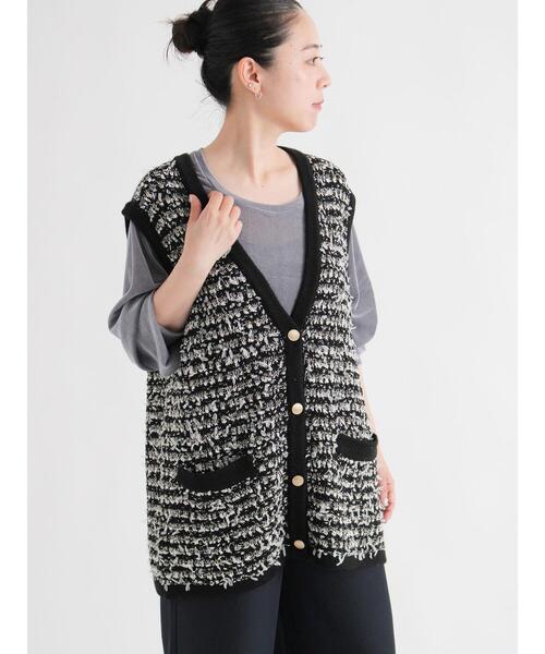 sm2rhythm（サマンサモスモスリズム）の「ツイード風ニットジレ（ベスト・レディース・ネイビー/ブラック/オフホワイト・F）」の2枚目の写真