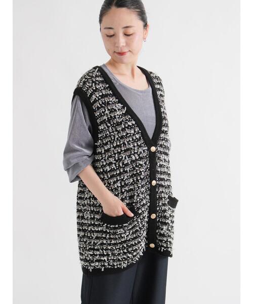 sm2rhythm（サマンサモスモスリズム）の「ツイード風ニットジレ（ベスト・レディース・ネイビー/ブラック/オフホワイト・F）」の9枚目の写真