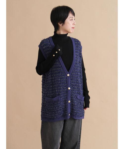 sm2rhythm（サマンサモスモスリズム）の「ツイード風ニットジレ（ベスト・レディース・ネイビー/ブラック/オフホワイト・F）」の16枚目の写真