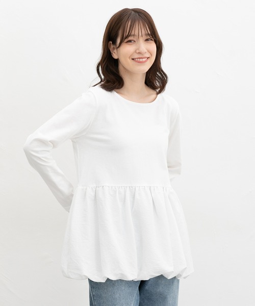 Honeys（ハニーズ）の「裾バルーンインナー（Tシャツ/カットソー・レディース・ホワイト/ブラック・M/L/3L/S/LL）」の5枚目の写真