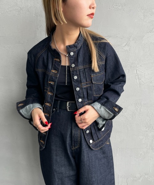Si-Si-Si（スースースー）の「【WEB限定】[si-si-si comfort/スースース― コンフォート] スタンドカラー デニムジャケット（デニムジャケット・レディース・ワンウォッシュ・36/38/40/42）」の8枚目の写真