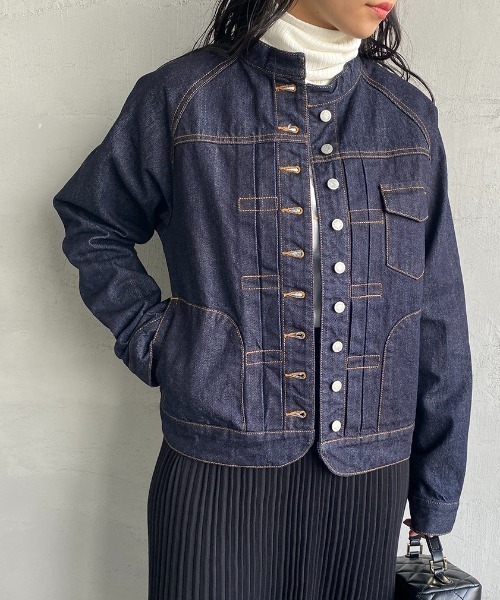 si-si-si comfort スタンドカラーベーシックデニムジャケット　42 WEB限定】[si-si-si comfort/スースース― コンフォート