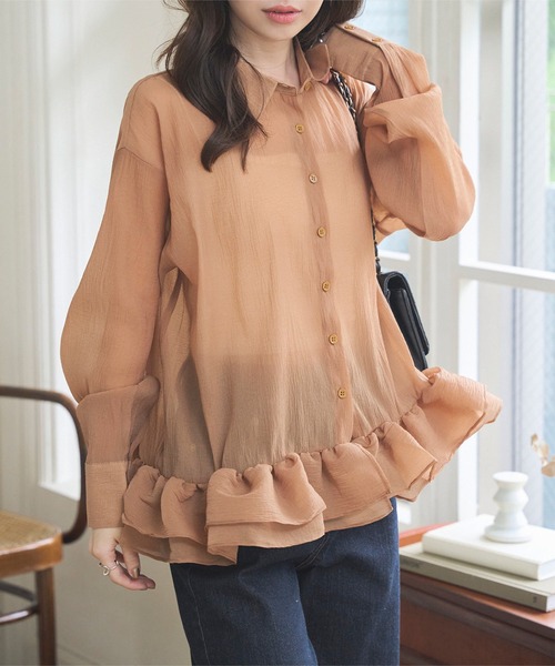 KOBE LETTUCE(コウベレタス)の「フリルヘムシアーシャツ(シャツ/ブラウス・レディース・アイボリー系/モカ/ブラック・M)」の4枚目の写真