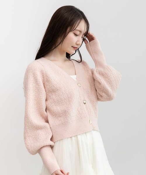 RANDA（ランダ）の「デザイン編みVネックニットカーディガン（カーディガン/ボレロ・レディース・グレー/ピンク/ホワイト・FREE）」の3枚目の写真