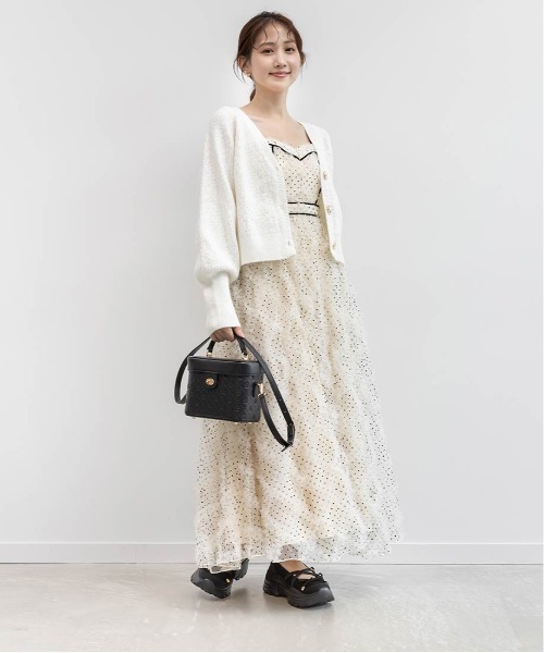 RANDA（ランダ）の「デザイン編みVネックニットカーディガン（カーディガン/ボレロ・レディース・グレー/ピンク/ホワイト・FREE）」の5枚目の写真