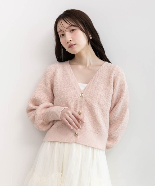 RANDA（ランダ）の「デザイン編みVネックニットカーディガン（カーディガン/ボレロ・レディース・グレー/ピンク/ホワイト・FREE）」の8枚目の写真
