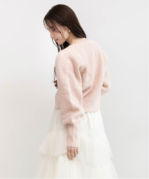 RANDA（ランダ）の「デザイン編みVネックニットカーディガン（カーディガン/ボレロ・レディース・グレー/ピンク/ホワイト・FREE）」の9枚目の写真