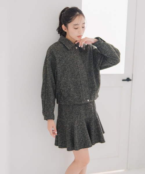 MISCH MASCH(ミッシュマッシュ)の「ヘリンボーン柄ステンカラージャケット(その他アウター・レディース・ブラック×ホワイト/アイボリー・フリ-)」の3枚目の写真