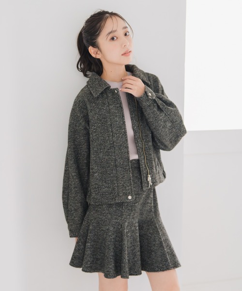 MISCH MASCH(ミッシュマッシュ)の「ヘリンボーン柄ステンカラージャケット(その他アウター・レディース・ブラック×ホワイト/アイボリー・フリ-)」の4枚目の写真