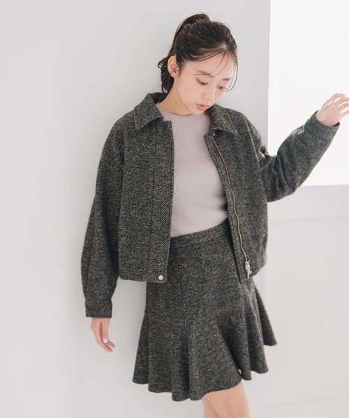 MISCH MASCH(ミッシュマッシュ)の「ヘリンボーン柄ステンカラージャケット(その他アウター・レディース・ブラック×ホワイト/アイボリー・フリ-)」の5枚目の写真