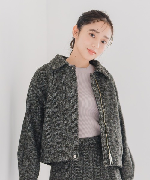 セール】2025秋冬新作 ヘリンボーン柄ステンカラージャケット（その他