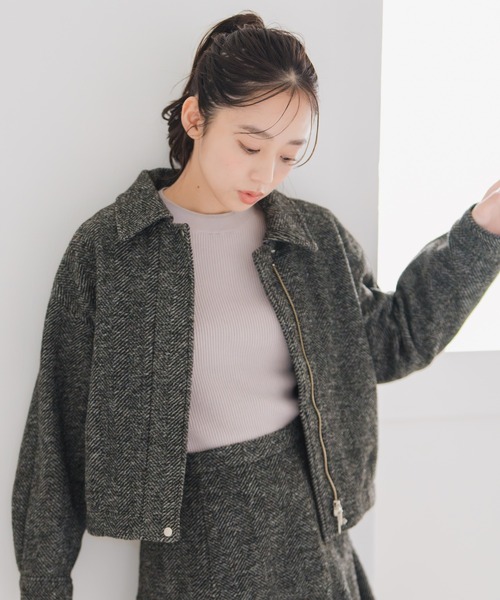 MISCH MASCH(ミッシュマッシュ)の「ヘリンボーン柄ステンカラージャケット(その他アウター・レディース・ブラック×ホワイト/アイボリー・フリ-)」の11枚目の写真