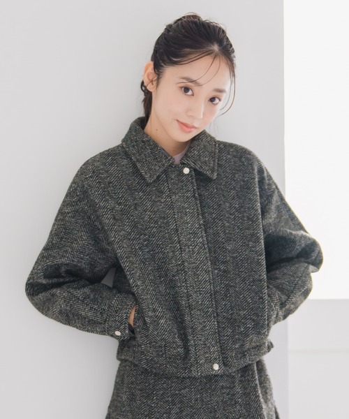 MISCH MASCH(ミッシュマッシュ)の「ヘリンボーン柄ステンカラージャケット(その他アウター・レディース・ブラック×ホワイト/アイボリー・フリ-)」の6枚目の写真