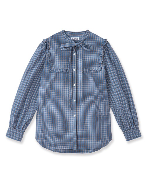 LA MARINE FRANCAISE（マリン フランセーズ）の「チェックフリルボウタイリボンブラウス（シャツ/ブラウス・レディース・ブラウン/ブルー・FREE）」の2枚目の写真