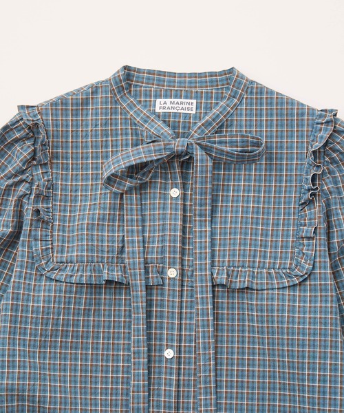 LA MARINE FRANCAISE（マリン フランセーズ）の「チェックフリルボウタイリボンブラウス（シャツ/ブラウス・レディース・ブラウン/ブルー・FREE）」の7枚目の写真