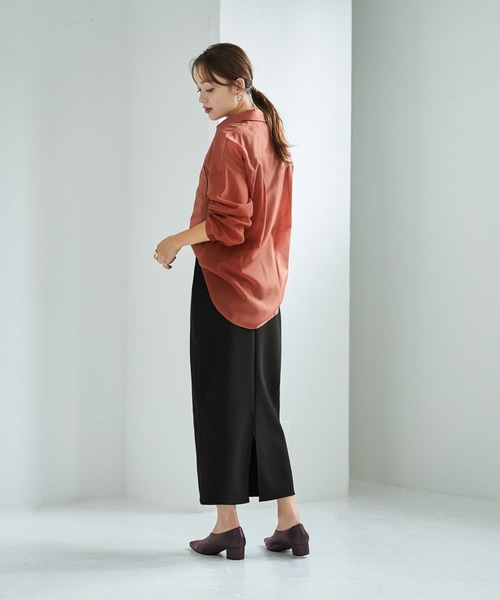 STYLE DELI（スタイルデリ）の「ストレッチジョーゼットストレートスカート（スカート・レディース・ブラック・FREE）」の4枚目の写真