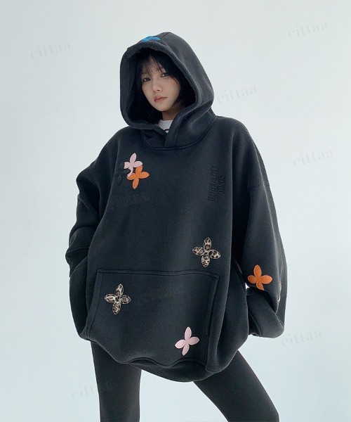 韓国ファッション OISISカラフルフラワーパッチフーディー（パーカー