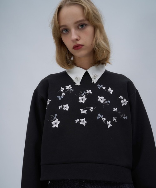 HARE(ハレ)の「Flowerシシュウスウェット(HARE)(スウェット・レディース・ブラック/ホワイト/レッド/グレー/ブラック系その他/グレー系その他・FREE)」の3枚目の写真