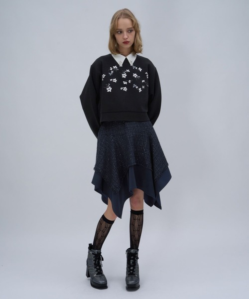 HARE(ハレ)の「Flowerシシュウスウェット(HARE)(スウェット・レディース・ブラック/ホワイト/レッド/グレー/ブラック系その他/グレー系その他・FREE)」の7枚目の写真