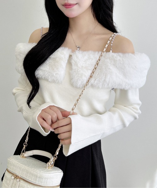 INGNI（イング）の「2Wayエコファーオフショルニット（ニット/セーター・レディース・ブラック/アイボリー/ブラウン/グレー・M）」の13枚目の写真