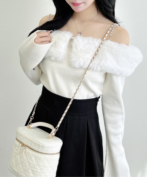 INGNI（イング）の「2Wayエコファーオフショルニット（ニット/セーター・レディース・ブラック/アイボリー/ブラウン/グレー・M）」の14枚目の写真