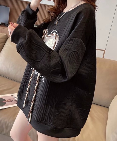 SHOUYO(ショウヨウ)の「サイドリボンニットスカート/レイヤード風ミディ丈スカート(スウェット・レディース・ホワイト/ブラック・M)」の6枚目の写真