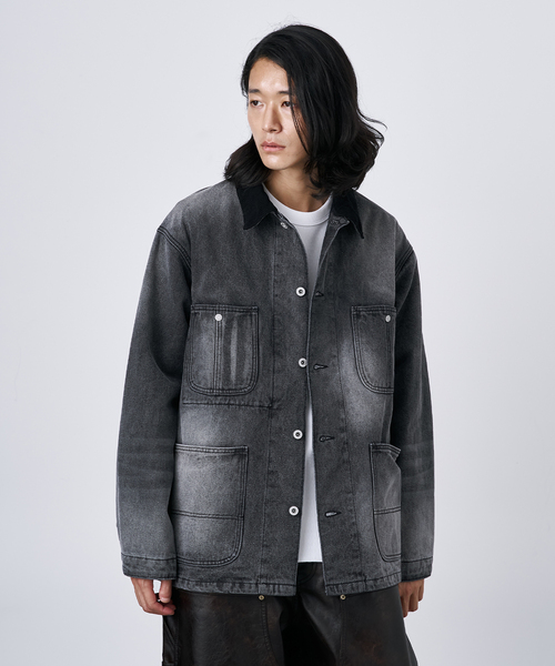 B.C STOCK(ベーセーストック)の「14oz フェード加工デニムカバーオール(カバーオール・メンズ・ブラック/ネイビー・MEDIUM/LARGE)」の4枚目の写真