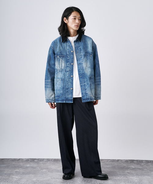 B.C STOCK(ベーセーストック)の「14oz フェード加工デニムカバーオール(カバーオール・メンズ・ブラック/ネイビー・MEDIUM/LARGE)」の7枚目の写真