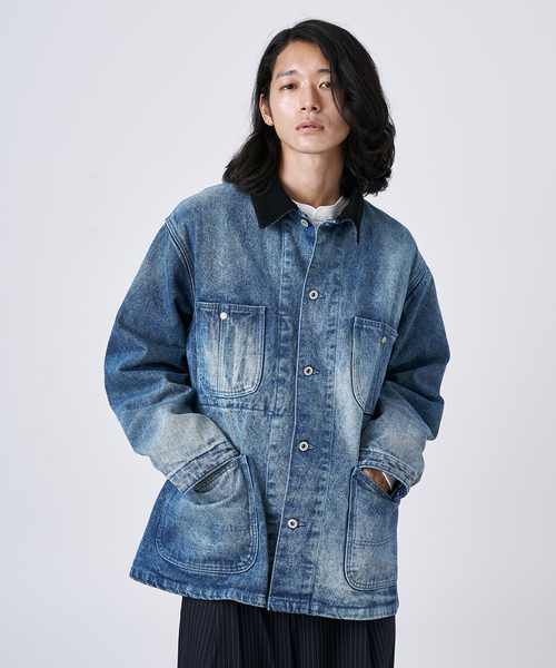 B.C STOCK(ベーセーストック)の「14oz フェード加工デニムカバーオール(カバーオール・メンズ・ブラック/ネイビー・MEDIUM/LARGE)」の8枚目の写真