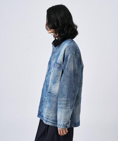 B.C STOCK(ベーセーストック)の「14oz フェード加工デニムカバーオール(カバーオール・メンズ・ブラック/ネイビー・MEDIUM/LARGE)」の9枚目の写真
