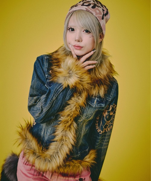 GALFY（ガルフィー）の「GALFY-ぎゃるちゃんファーデニムJKT（デニムジャケット・レディース・インディゴブルー/ブルー・FREE）」の4枚目の写真