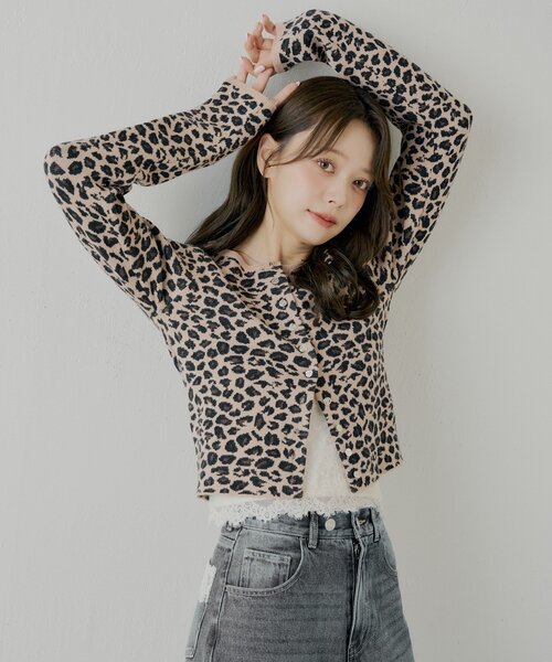 セール】【SALON by Chico】レオパード柄コンパクトカーディガン