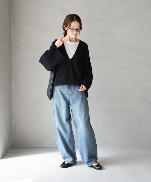 SOLAMONAT(ソラモナ)の「5Pカーブジーンズ デニム(デニムパンツ・レディース・ライトブラック/ライトブルー・M)」の10枚目の写真