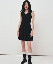 SHIRRING LABEL SLEEVELESS DRESS_BLACK